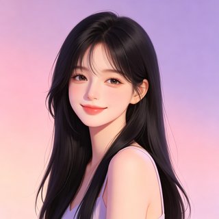 知夏人设头像，优雅安静的黑色长直发女生